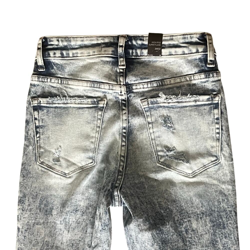 Flying Monkey High Rise Super Flare Jeans 24x32 Acid Wash Buckle NWT Edgy Y2K - Picture 6 of 6